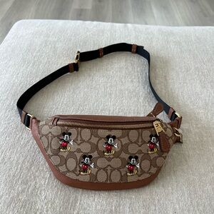 Disney X Coach Warren Mini Belt Bag In Signature Jacquard With Mickey Mouse